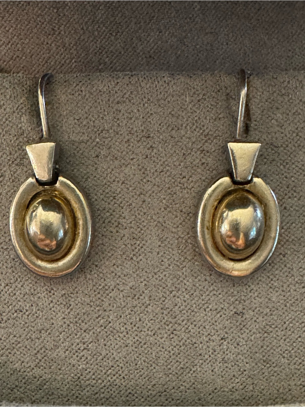 Modernist Silver Oval Drop Earrings